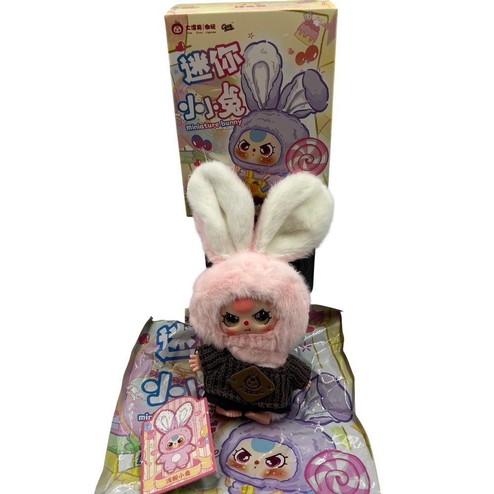 Baby Three Miniature Bunny Light Pink Rabbit Plush Special Eyes Blind Box Figure